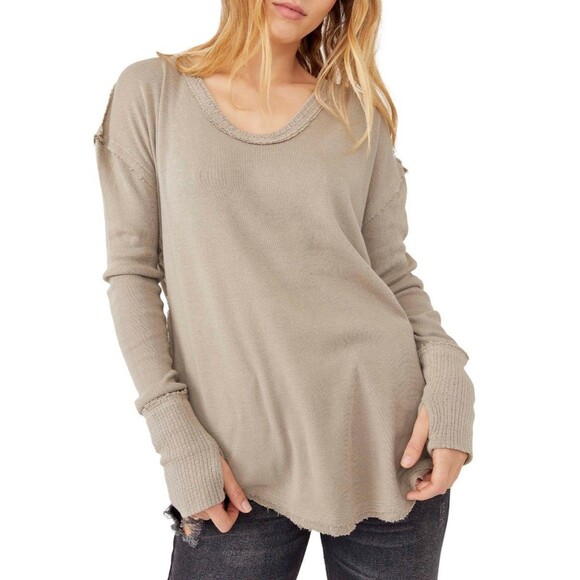 FREE PEOPLE Colby Long Sleeve Oversized Slouchy Tee M Atmosphere Gray Top B21 - Picture 1 of 6